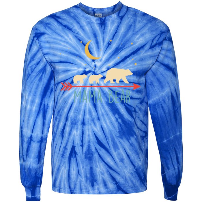 Mama Bear Gift With 2 Cubs Funny Gift Retro Style Gift Tie-Dye Long Sleeve Shirt