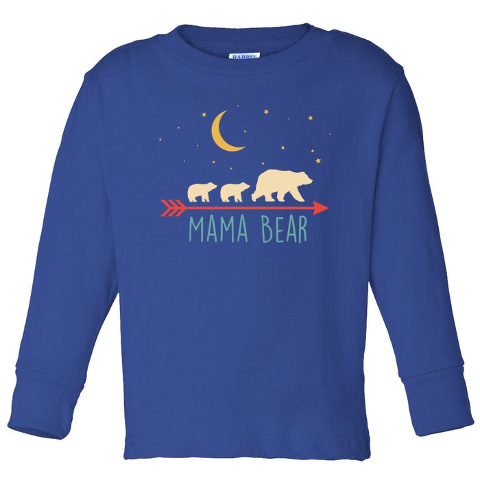 Mama Bear Gift With 2 Cubs Funny Gift Retro Style Gift Toddler Long Sleeve Shirt