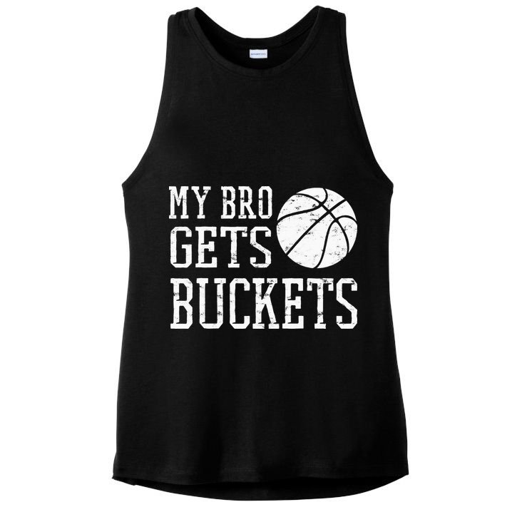 My Bro Gets Buckets Fun Brother & Sister Basketball Ladies PosiCharge Tri-Blend Wicking Tank