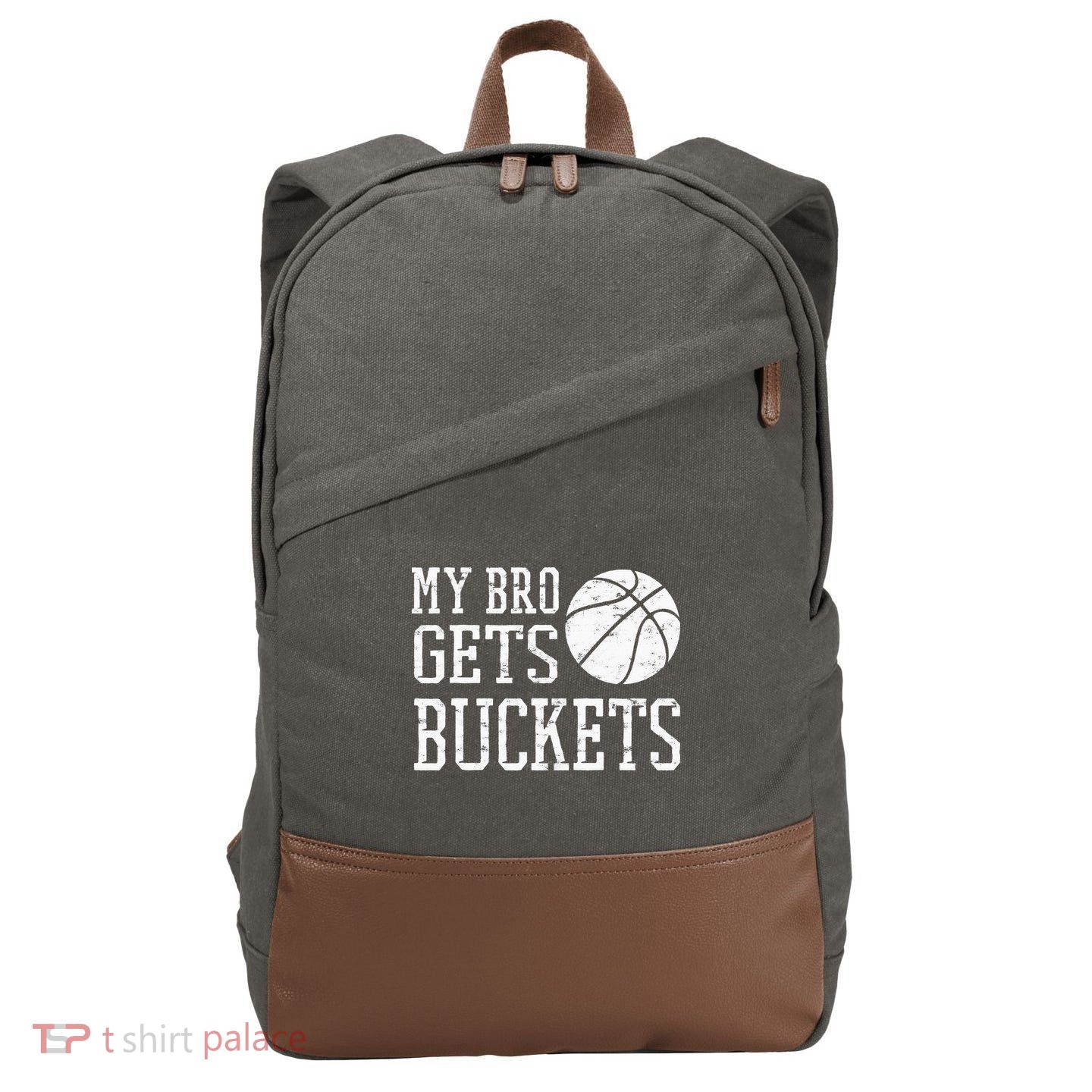 My Bro Gets Buckets Fun Brother & Sister Basketball Cotton Canvas Backpack