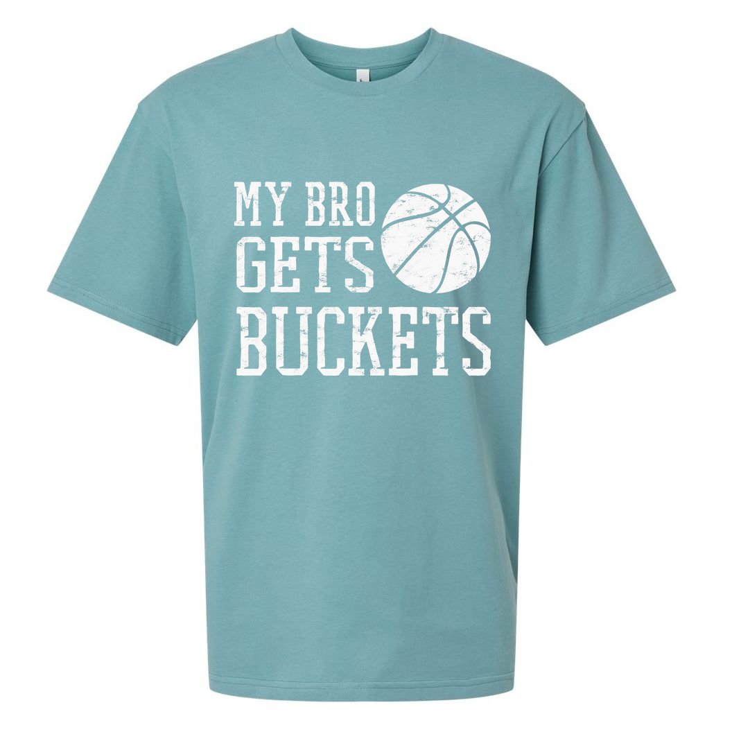 My Bro Gets Buckets Fun Brother & Sister Basketball Sueded Cloud Jersey T-Shirt