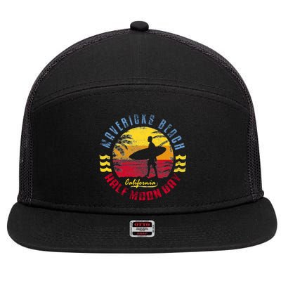 Mavericks Beach Gift Surfing Gift 7 Panel Mesh Trucker Snapback Hat