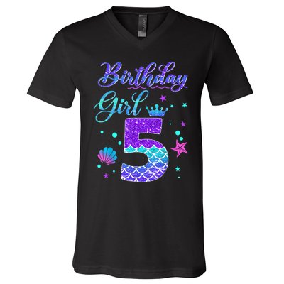 Mermaid Birthday Girl 5 Year Old Its My 5th Birthday Mermaid V-Neck T-Shirt