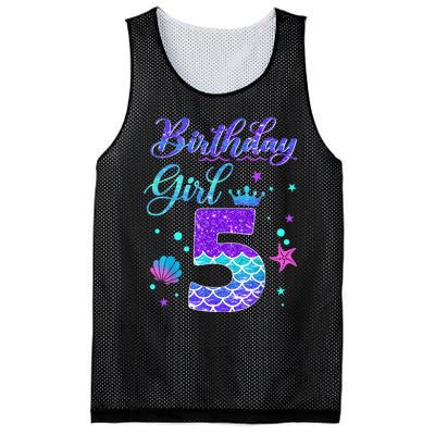 Mermaid Birthday Girl 5 Year Old Its My 5th Birthday Mermaid Mesh Reversible Basketball Jersey Tank