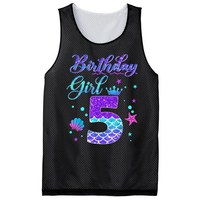 Mermaid Birthday Girl 5 Year Old Its My 5th Birthday Mermaid Mesh Reversible Basketball Jersey Tank