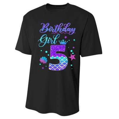 Mermaid Birthday Girl 5 Year Old Its My 5th Birthday Mermaid Performance Sprint T-Shirt