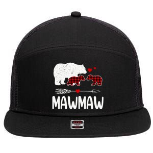 Mawmaw Bear Gift Red Buffalo Plaid Mawmaw Bear Pajama Gift 7 Panel Mesh Trucker Snapback Hat