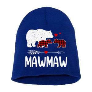 Mawmaw Bear Gift Red Buffalo Plaid Mawmaw Bear Pajama Gift Short Acrylic Beanie