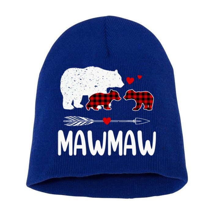 Mawmaw Bear Gift Red Buffalo Plaid Mawmaw Bear Pajama Gift Short Acrylic Beanie