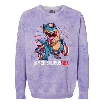 Men Boy Girl Funny Dinosaur 4th Of July B Amerisaurus T Rex Gift Colorblast Crewneck Sweatshirt