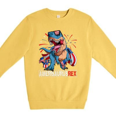 Men Boy Girl Funny Dinosaur 4th Of July B Amerisaurus T Rex Gift Premium Crewneck Sweatshirt