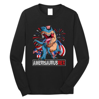 Men Boy Girl Funny Dinosaur 4th Of July B Amerisaurus T Rex Gift Long Sleeve Shirt