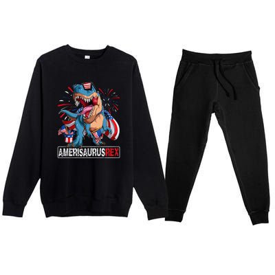 Men Boy Girl Funny Dinosaur 4th Of July B Amerisaurus T Rex Gift Premium Crewneck Sweatsuit Set