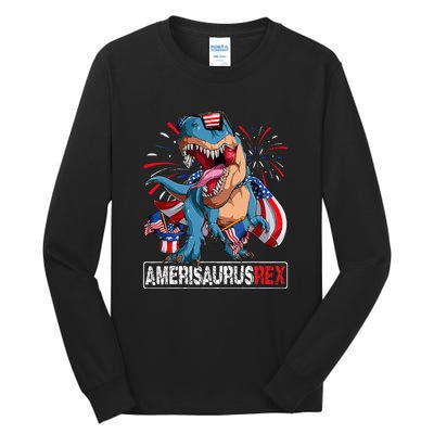 Men Boy Girl Funny Dinosaur 4th Of July B Amerisaurus T Rex Gift Tall Long Sleeve T-Shirt