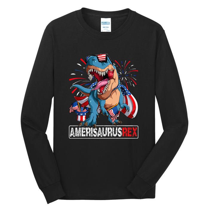 Men Boy Girl Funny Dinosaur 4th Of July B Amerisaurus T Rex Gift Tall Long Sleeve T-Shirt