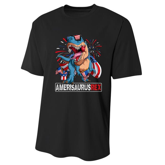 Men Boy Girl Funny Dinosaur 4th Of July B Amerisaurus T Rex Gift Performance Sprint T-Shirt