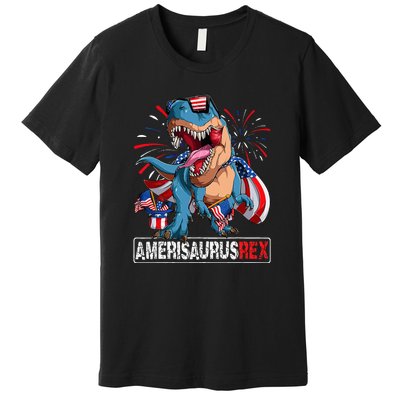 Men Boy Girl Funny Dinosaur 4th Of July B Amerisaurus T Rex Gift Premium T-Shirt