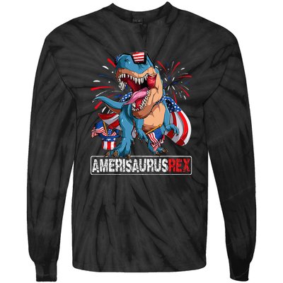 Men Boy Girl Funny Dinosaur 4th Of July B Amerisaurus T Rex Gift Tie-Dye Long Sleeve Shirt