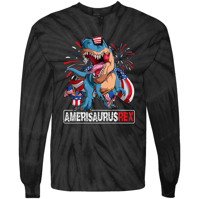 Men Boy Girl Funny Dinosaur 4th Of July B Amerisaurus T Rex Gift Tie-Dye Long Sleeve Shirt