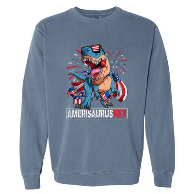 Men Boy Girl Funny Dinosaur 4th Of July B Amerisaurus T Rex Gift Garment-Dyed Sweatshirt