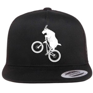 Mountain Bike Goat Funny Bicycle Day For Goat Lover Flat Bill Trucker Hat