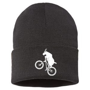 Mountain Bike Goat Funny Bicycle Day For Goat Lover Sustainable Knit Beanie