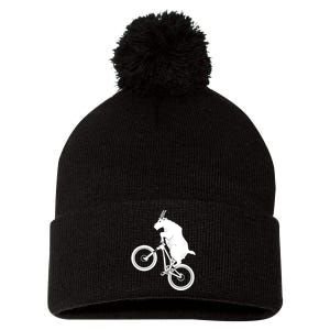 Mountain Bike Goat Funny Bicycle Day For Goat Lover Pom Pom 12in Knit Beanie