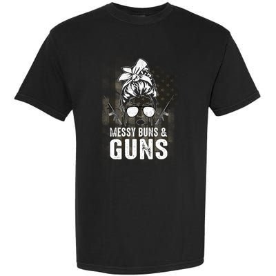 Messy Buns & Guns American Flag Funny Pro Gun Garment-Dyed Heavyweight T-Shirt