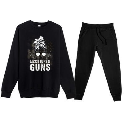 Messy Buns & Guns American Flag Funny Pro Gun Premium Crewneck Sweatsuit Set