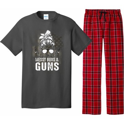 Messy Buns & Guns American Flag Funny Pro Gun Pajama Set