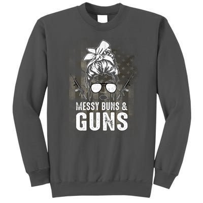 Messy Buns & Guns American Flag Funny Pro Gun Tall Sweatshirt