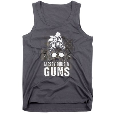 Messy Buns & Guns American Flag Funny Pro Gun Tank Top