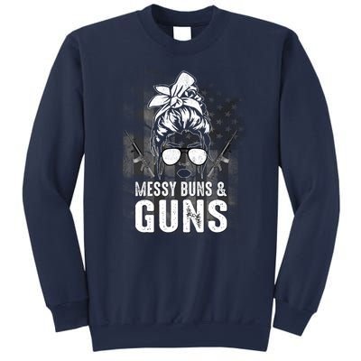 Messy Buns & Guns American Flag Funny Pro Gun Sweatshirt