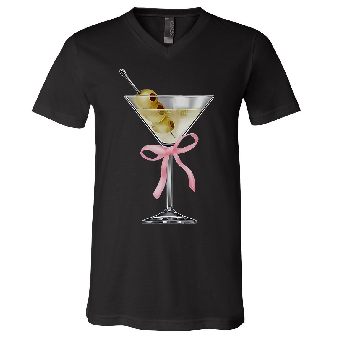 Martini Bow Graphic V-Neck T-Shirt