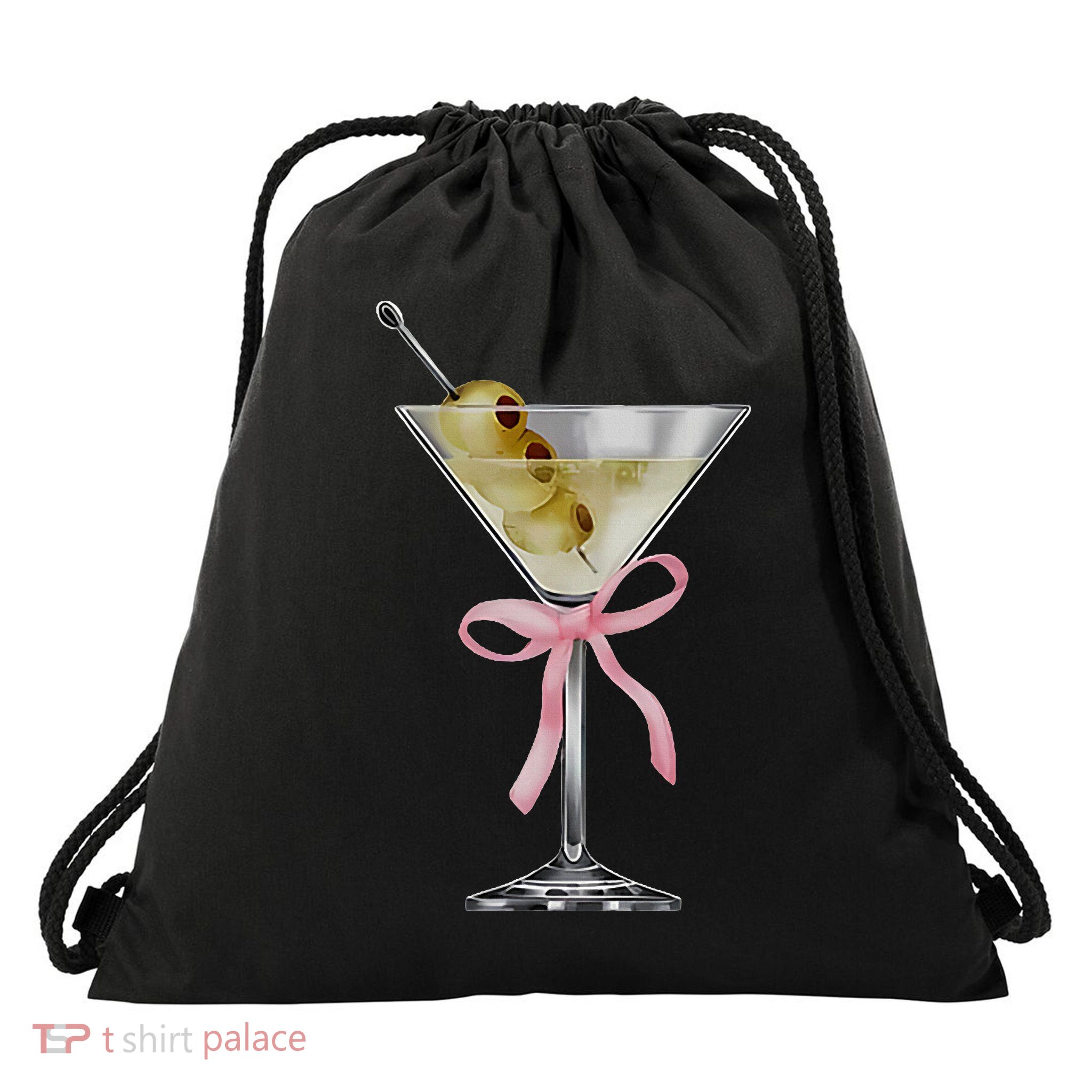 Martini Bow Graphic Drawstring Bag