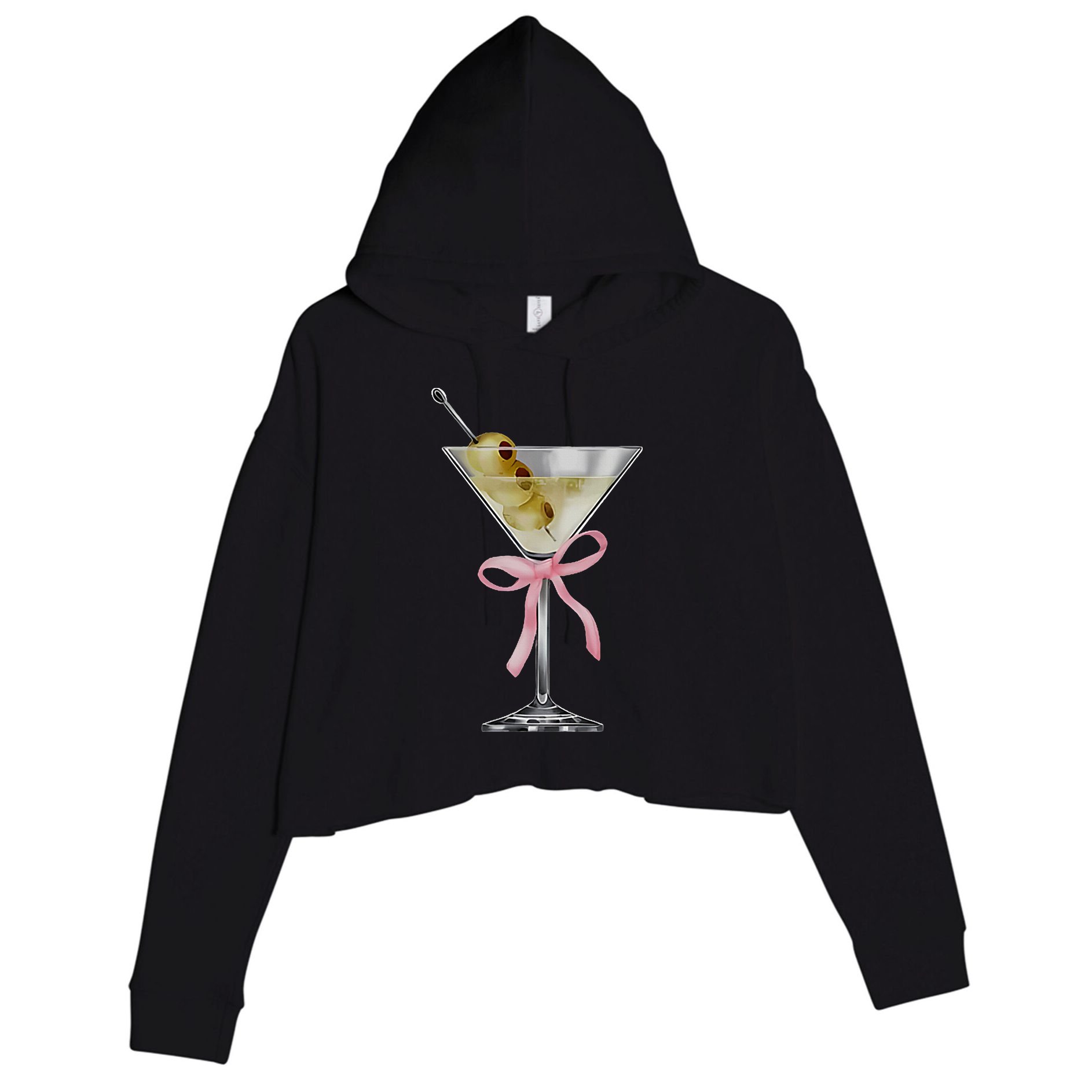 Martini Bow Graphic Crop Fleece Hoodie