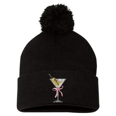 Martini Bow Graphic Pom Pom 12in Knit Beanie