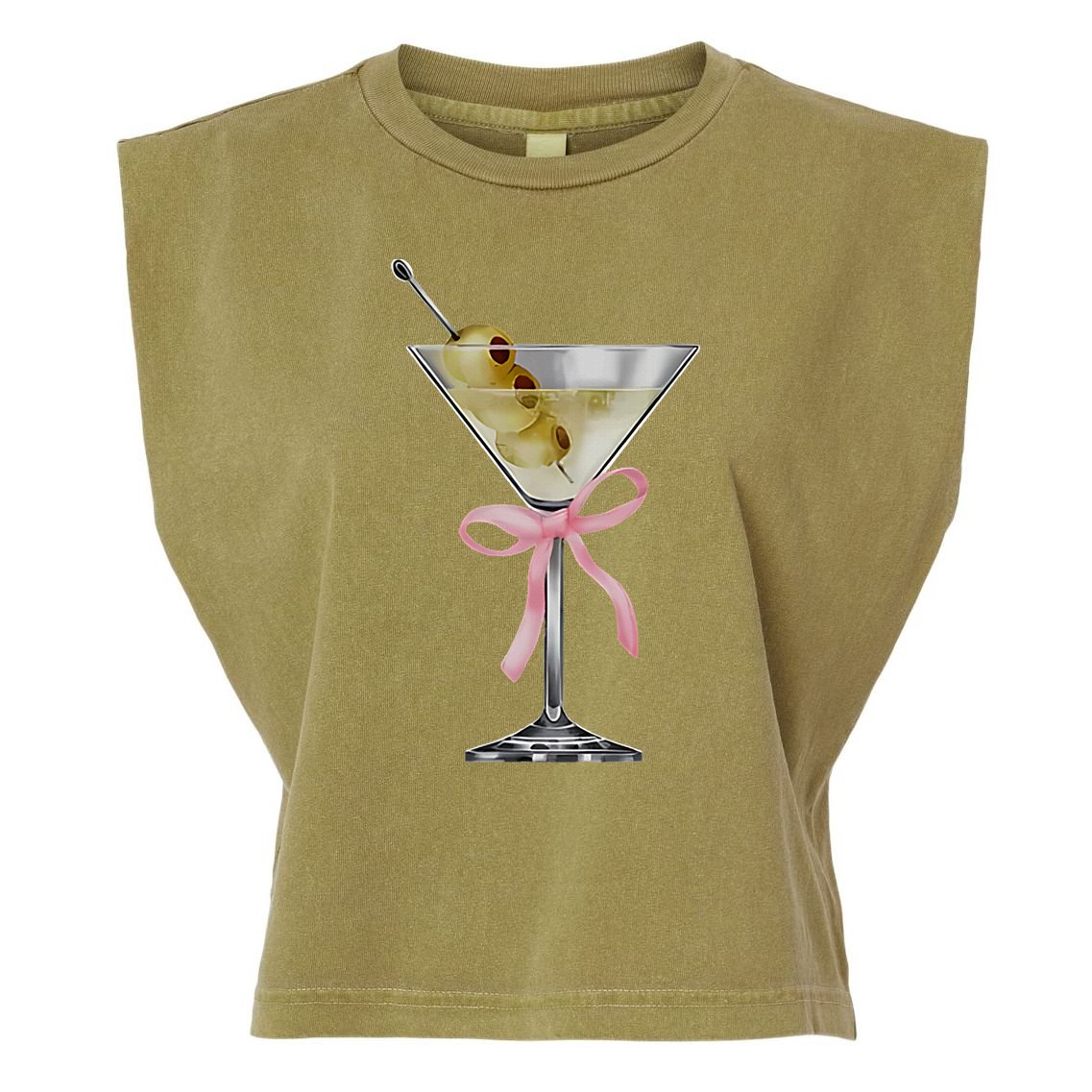 Martini Bow Graphic Garment-Dyed Women's Muscle Tee