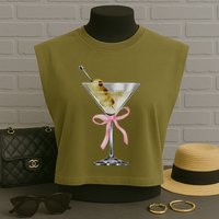 Martini Bow Graphic Garment-Dyed Women's Muscle Tee