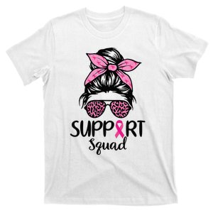 Messy Bun Glasses Pink Support Squad Breast Cancer Awareness T-Shirt