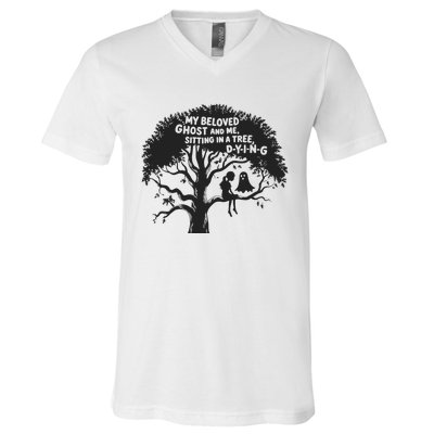 My Beloved Ghost Me Sitting In A Tree Dying Happy Halloween V-Neck T-Shirt