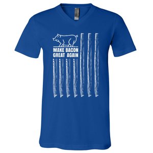 Make Bacon Great Again American Bacon Flag Pig Lovers Gift V-Neck T-Shirt