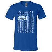 Make Bacon Great Again American Bacon Flag Pig Lovers Gift V-Neck T-Shirt