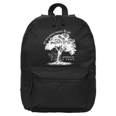 My Beloved Ghost And Me Sitting In A Tree Halloween Ghost 16 in Basic Backpack