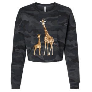 Mama & Baby Giraffe Wildlife Cropped Pullover Crew