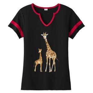 Mama & Baby Giraffe Wildlife Ladies Halftime Notch Neck Tee