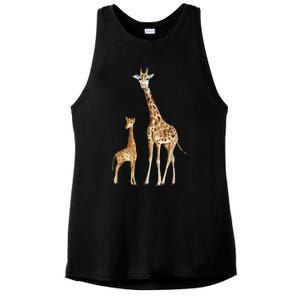 Mama & Baby Giraffe Wildlife Ladies PosiCharge Tri-Blend Wicking Tank