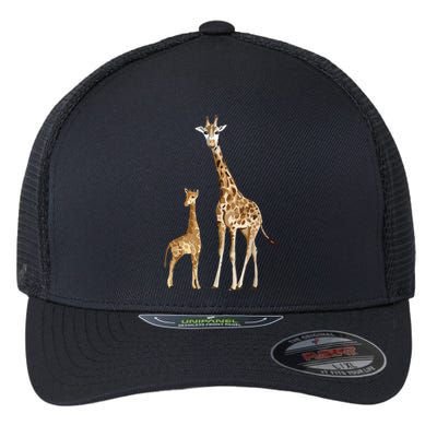 Mama & Baby Giraffe Wildlife Flexfit Unipanel Trucker Cap