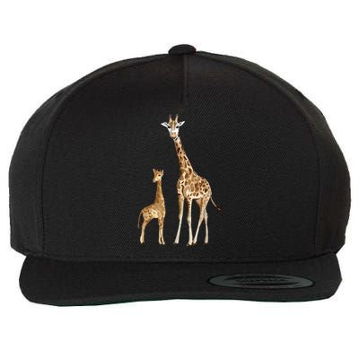 Mama & Baby Giraffe Wildlife Wool Snapback Cap