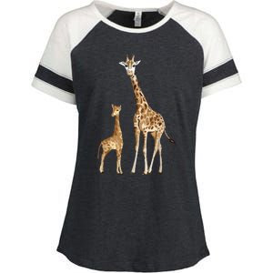 Mama & Baby Giraffe Wildlife Enza Ladies Jersey Colorblock Tee